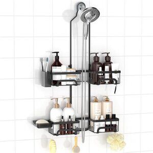 Shower Caddy Hanging Adjustable Rustproof Over Head Organizer with Hooks Soap Ho